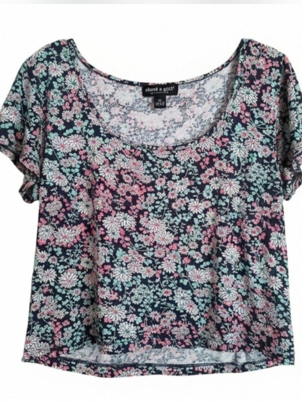 About A Girl Navy Floral Scoop Neck Crop Top with Pink & Mint